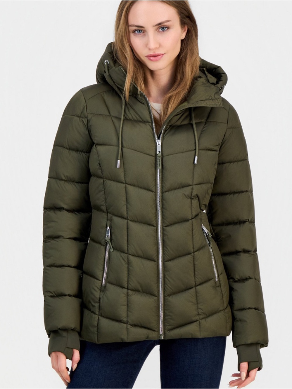 Calvin Klein Olive Hooded Quilted Puffer Jacket